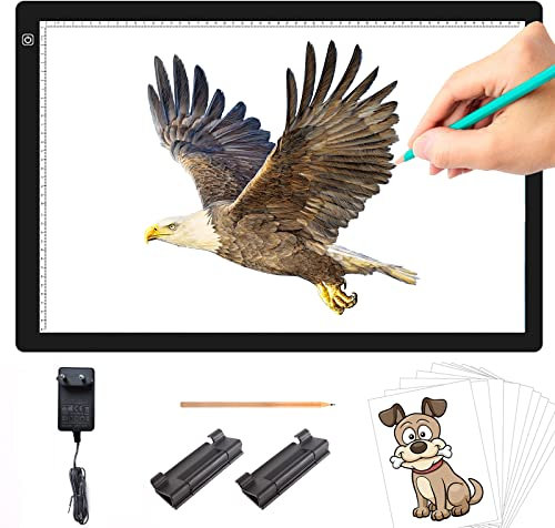 TOHETO A2 Leuchttisch, 7mm Superdünn Stufenlos Dimmbar Helligkeit Große Leuchtkasten, Lichtpad für Diamantmalerei, Zeichnen, Skizze mit 2 Multifunktionalen Clips, 12V 2A Adapter (23.7''x15.8'')