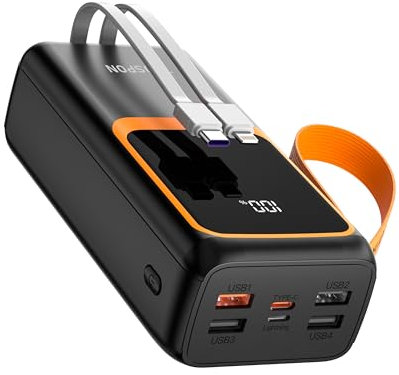 Power Bank 50000mAh Powerbank mit großer Kapazität 22.5W/PD20W(USB C Output & Input) mit eingebautem Kabel Externer Handyakkus mit Schnellladefunktion für Smartphones, Tablets usw.