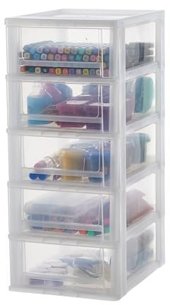 Iris Ohyama, Kunststoff Schubladenbox mit 5 flachen Schubladen, Mattweiß, Easy-Pull-System, A4, A5 & A6 Format, Schreibtisch Organizer für Büro, Schule, Schreibwaren, BPA-frei, Drawer, DDOCH-2005