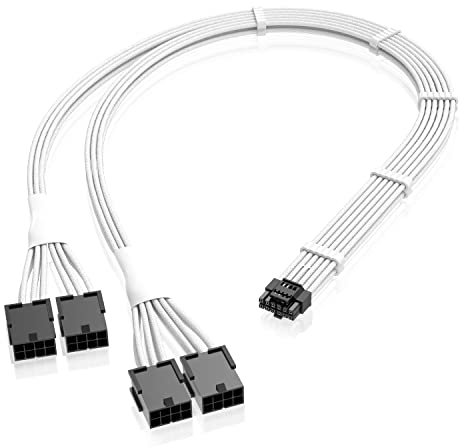 EZDIY-FAB GPU Power Sleeved Cable Extension, 16pin(12+4) 12VHPWR PCIe 5.0 Connector Male to 4X PCIE 8 PIN for RTX 3090Ti/RTX4090/RTX4080, with Pre-Installed Cable Combs-16AWG/White