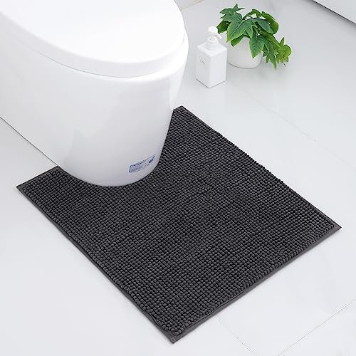 Homaxy Tapis de salle de bain en chenille - Antidérapant et doux - Avec découpe - 50 x 60 cm - Absorbant - Lavable - Pour toilettes - Gris foncé