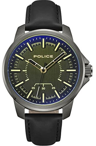 Police Herren Analog Quarz Uhr mit Leder Armband PEWJA0004801