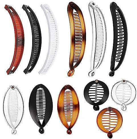 WUDQIJI Bananen Haarspangen Bananenspangen 12 Stück Bananen Clips Fisch Haarspangen Pferdeschwanz Haarhalter Bananen Fischschwanz Haarspange Drahtkämme Kamm Clips 4 Stile für Damen