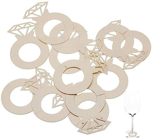 Wine Glass Charms 12pcs Paper Diamond Ring Glass Markers Tags Identification Cocktail Champagne Name Tags Hen Party Wedding Decor