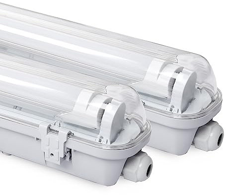 Daromigo 24w LED Feuchtraumleuchte Wannenleuchte 150cm, 2400LM Kaltweiß 6500K T8 LED Röhre, IP65 Wasserfest Feuchtraumlampe Werkstattlampe für Garage, Keller, Büro - 2 Stück