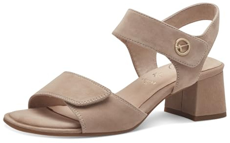 Tamaris Comfort Damen Sandalen mit Absatz aus Leder mit Klettverschluss, Beige (Beige Suede), 38 EU