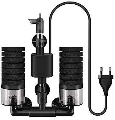 DONGKER Aquarium Schwammfilter, Elektrischer Aquarium Doppelschwammfilter, Leise Schaumfilter Luftheber Filter für Biologische und Mechanische Filterung