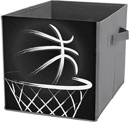 Basketball Ball with Hoop And Net Collapsible Storage Bins White And Black Fabric Storage Cubes with Handles Basket Storage Organizer for Shelves Closet Bedroom Living Room 10.6 in