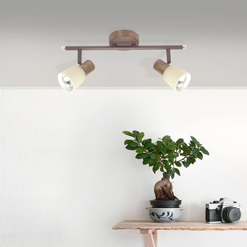Lightbox rustikales Spotrohr mit 35 cm Breite - Deckenstrahler im Landhaus Stil - mit schwenkbaren Köpfen - 2 x E14, max. 40 W - aus Metall/Glas - in Altkupfer/Champagnerfarben