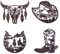 Ecqizer 4 Stück Western-Wanddekoration, Rustikale braune Westerndekoration für Zuhause, Metall, Western-Dekor, Cowboystiefel, Hufeisen, Cowboyhut, Kuh, Totenkopf, Wandkunst, Dekoration, Landwestliche