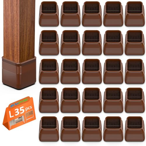 35 Pezzi Feltrini per Sedie Quadrati, Gommini per Sedie in Silicone con Feltro, Proteggi Gambe per Mobili, Elastiche Protezione per Gambe Delle Sedie per Antigraffio Grande (32-40mm)