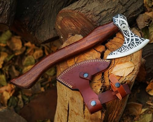 Wikinger-Axt, handgefertigt, Jagd, Camping, Outdoor-Beil, nordische Camping-Überlebensaxt, 1095 Kohlenstoffstahl, Palisandergriff, Weihnachtsgeschenkidee (Ragner Axt 5)