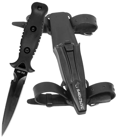 Saekodive Noir Dive Knife - Scuba Diving Knife with Holster, Dive Knife with Sheath and Leg Strap