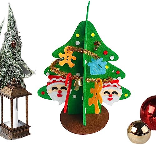 FOUNCY Árbol de Navidad de fieltro 3D, árbol de Navidad tridimensional sin tela – Artesanía navideña decorativa de tela no tejida para niños pequeños, Papá Noel/Alce