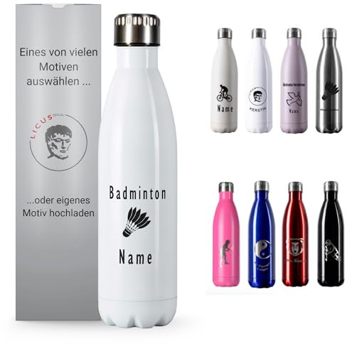 LicusDesign Borraccia con incisione da 750 ml, bottiglia personalizzata con nome, thermos personalizzabile, in acciaio inox, con incisione personalizzata