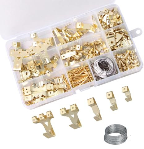 TNSRAY d'oro Gancio per Foto per Cornice Ganci per Quadri, 220 Pezzi Ganci per Quadri Cornici, Chiodi Quadro Kit per Appendere Quadri, Gancio per Cornice Set per Appendere Cornici