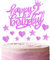 11pcs Happy 2nd Birthday Cake Toppers - Hot Pink Glitter Heart Stars for Girls' 2nd Birthday Cake Decorations
