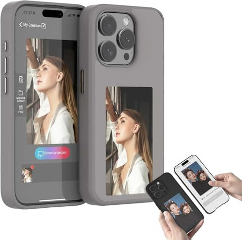 Smart Ink Screen Phone Case, Smart Ink Phone Case, 2024 New Smart NFC Ink Phone Case Classic Color, Ink Screen Screen Projection Smart Phone Case, Smart NFC Phone Case (Gray,for iPhone 14)
