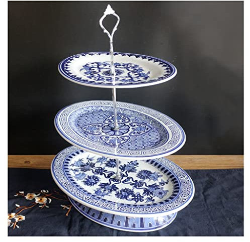 Tazón de Frutas Ensaladera Plato de fruta, plato de aperitivos, soporte for pastel de sala de estar, bandeja de cerámica china de frutas secas con azúcar for el hogar, porcelana azul y blanca Frutero