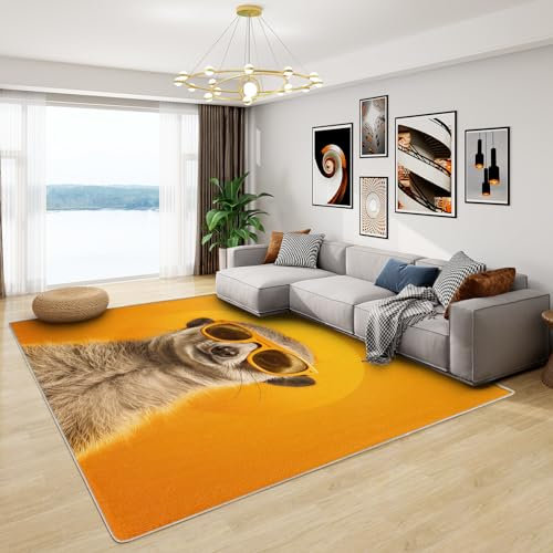 Teppich Erdmännchen - Teppich Wohnzimmer Schlafzimmer Lustige Tiere, Kleiner Teppich Orange, Weich Kurzflor & Waschbar & rutschfest Fussmatte Innen, Kinderteppich 40x60 cm