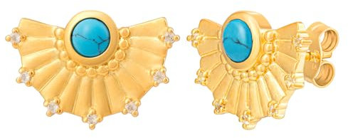 cai Damen Ohrstecker 925 Silber vergoldet Fächer, Türkis & Weißtopas 925/- Sterling Silber 1,5cm Glänzend Opal gelb 274220246V