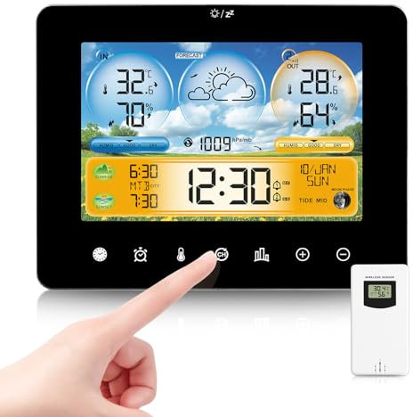 Stazione Meteo con Sensore Esterno, Stazione Meteorologica con Pulsante a Sfioramento, Temperatura, Umidità, Barometrica, Previsioni, Fasi lunari, Sveglia per il Ministero degli Interni