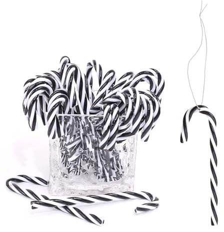 HERZWILD 32pcs schwarz Weihnachtsbaumschmuck Zuckerstangen zum Hängen Weihnachtsdeko Anhänger Zuckerstange Ornamente Xmas Tree Hanging (schwarz 12cm)