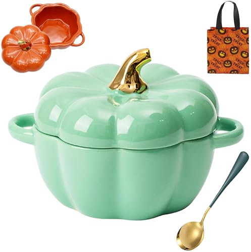 Gienslru Ciotola per zucche sicure in forno, ceramica, ciotola di zucca, arancione, verde, bianco, rosso, 0.45 litri, 300 °C, adatta per forno e stufa