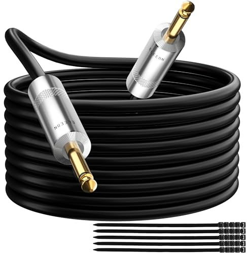 Elecan Premium 6.35mm Guitar Cable 75 Ft, 1/4 Inch TS to 1/4 Instrument Cable, Mono Jack 12 AWG Unbalanced Bass AMP Cord Male to Male for Electric Guitar, Bass, Keyboard, Pro Audio-OD 9.5MM+Ties