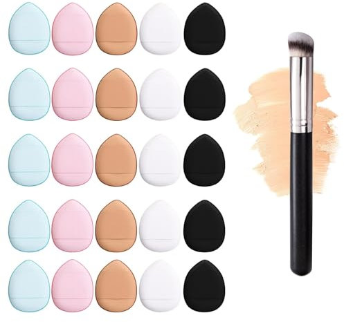 CZAYEFNH 25er-Pack Make-up Finger-Puderquaste & Concealer-Pinsel - Ideal für flüssige Foundation, Concealer & Kosmetik - Weiche Mini-Applikatoren mit Fingerhalter für präzises Auftragen