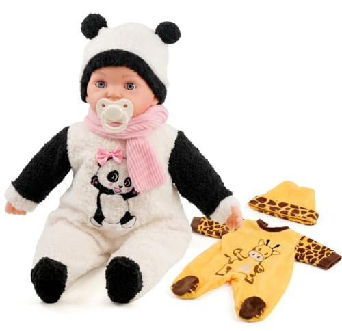 Bibi Doll 16 Realistic Baby Doll Pao In Panda Outfit With Sounds Moving Eye Lids Extra Giraffe Theme Doll Clothes And Dummy - Real Life Baby Dolls For Girls And Boys Lifelike Baby Doll Talking Doll