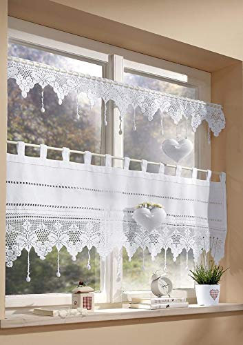 Hossner Panneau Landhaus Stil Spitze und Stoff Häkelspitze Handarbeit, Panneaux:50 x 120 cm