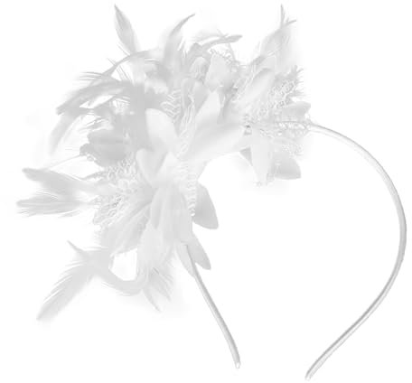 Bailinks Vintage Feder Fascinator Haarschmuck Damen Blumendesign Kopfbedeckung für Hochzeit, Cocktail, Karneval und Party Accessoires (Weiß)