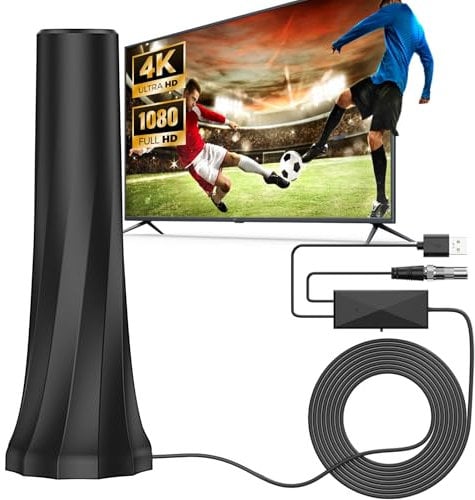 Antena de TV, Antena de TV para Interiores con Amplificador de Señal de Alta Ganancia, Recepción de Larga Distancia de 360°, Soporta Canales Locales Gratuitos 4K 1080P DTMB DVB-T2 DVB-T