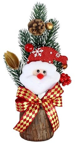 Albero di Natale Artificiale in Vaso da 25 Cm, Albero di Natale Finto da Tavolo Pino con Base in Legno per la Casa Inverno Vacanze di Natale Feste Ufficio Decorazioni per il (B)