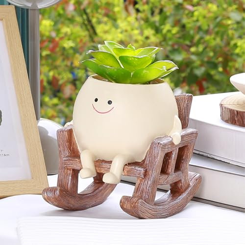HIULLEN Macetas Colgantes de Resina con Cara Oscilante, Linda Cara Suculenta Maceta con Cara Sonriente, Maceta Columpio Adecuado para Decoración Interior y Exterior