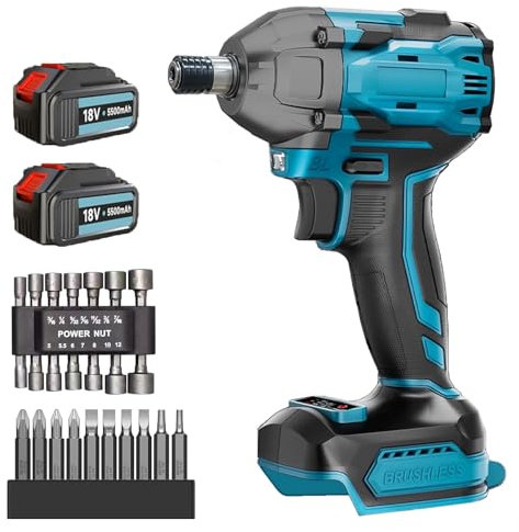 ANUPTTA Akku Schlagschrauber, kompatibel mit Makita 18v mit 2x5500mAh Akkus, Brushless Drehmoment 350Nm Elektrowerkzeug, Akkuschrauber Bohrschrauber Mit 24PCS Bohrer für Haus und Garten DIY