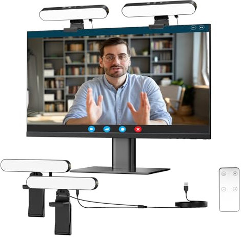 Takerers Video Conference Lighting, Webcam Light with Remote & Touch Control, 3 Color Temperature, 10 Level Brightness, Zoom Light for Computer, Video Calls, Live Streaming, Podcast, Studio (2-Pack)