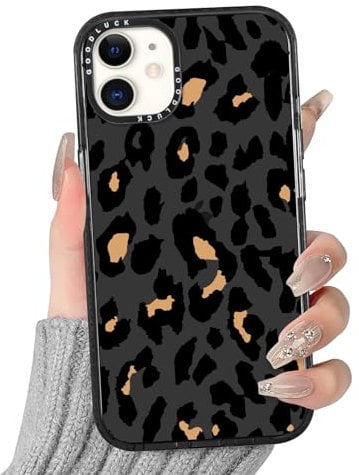 Yirlbey Transparent HandyHülle für iPhone 12/iPhone 12 Pro Leopard Hülle, Aesthetic Muster Schwarz Design Mädchen Schutzhülle, Silikon TPU-Rahmen und Harter PC-Rückseite Case Cover für iPhone12 6,1