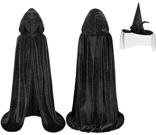 AUYAO Hexenkostüm Mädchen Hexen Kostüm Komplettset mit Kapuzenumhang/Spinnenhexenhut Hexen Umhang Halloween Kostüm Kinder Junge Herren für Halloween Karneval Maskerade Hexe Vampir Cosplayparty 100cm