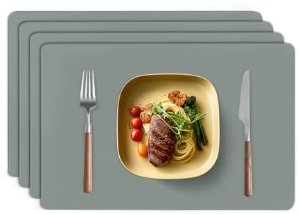 TAZAMI Silicone Place Mats for Table set of 4 Reusable Washable Non-slip Table Mats Nonstick Heat Resistant Waterproof Placemats for Kitchen Restaurant Office Desk 30X40cm(Dark Grey)