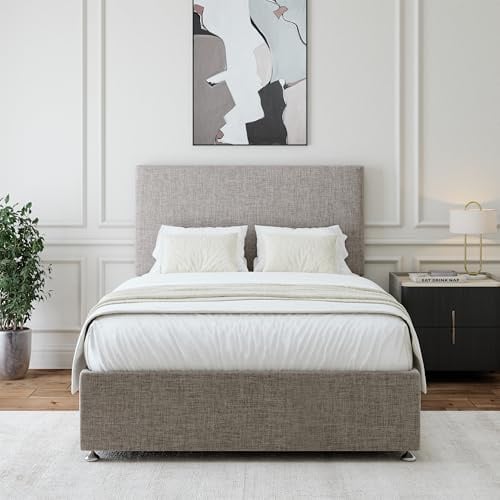 Bedmaster Linen Divan Bed Base With Storage And Plain Headboard - Colour And Size Options (Slate 4 Drawer, King (U.K. Standard))