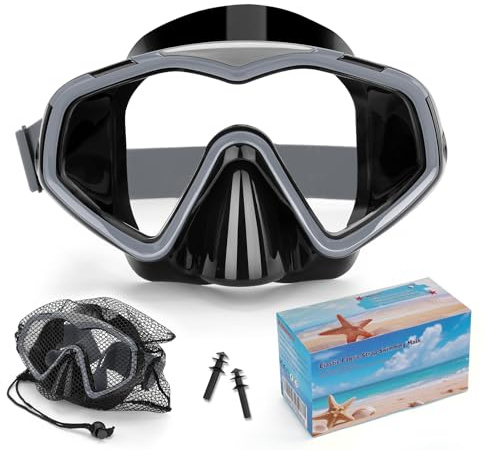 Taucherbrille Erwachsene,Verstellbares Schwimmbrille mit Nasenschutz,Tauchmaske 180°Weitwinkel Antifog Schnorchelmaske mit HD Gehärtetes Glas für Schnorcheln Schwimmen