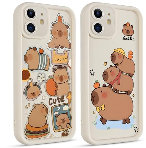 PBNDJVG 2 Pack Kawaii Case for iPhone 12 6.1, Anime Cute Pattern Dauphin Cartoon Capybara Shockproof Soft TPU Silicone Gel Drop Protection Cover for Women Girls,Kawaii