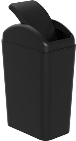 Wakikini 15 L Kitchen Bin with Swing Lid, Small Plastic Trash Bin, Black | Slim Swing Top Waste Bin for Office, Under Sink, Bedroom, Bathroom