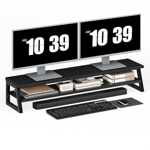 HOOBRO Support Moniteur 2 Niveaux, Rehausseur Ecran PC, Support de Rangement, pour 2 Écrans d’Ordinateur, Organisation de Bureau, Accessoire, pour Bureau, Salle de Jeux, Noir EBB122CJ01