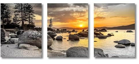 AEFOUU 3-teiliges Leinwandbild-Set: Sonnenuntergang am Meer, Strand, Naturlandschaft – Poster und Drucke, Wandbild für Wohnzimmer und Heimdekoration 70x100cm Kein Rahmen