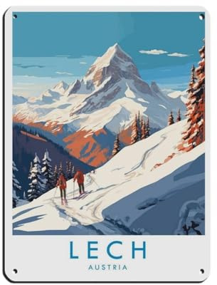 Lech Reiseposter, Österreich, Reisedekoration, Retro-Poster, Metallblechschild, schicke Kunst, Retro, Eisenmalerei, Bar, Menschen, Höhle, Café, Familie, Garage, Poster, Wanddekoration, 30 x 40 cm