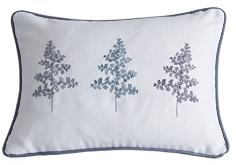Dreams & Drapes - Linden Fern - Embroidered Fern Trees Filled Cushion - 28 x 38cm, Grey