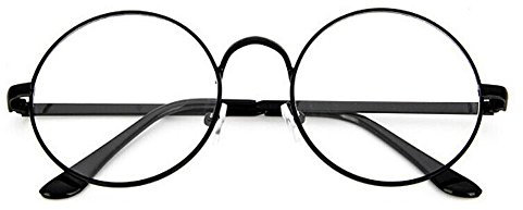 TININNA Unisex Retro Runde Metall klare Linse Brille Mit Fensterglas Damen Herren Brillenfassung,Dekogläser Klassisches Rund Rahmen Golden Muster Bein Mode Damen/Herren Brillen (Schwarz)